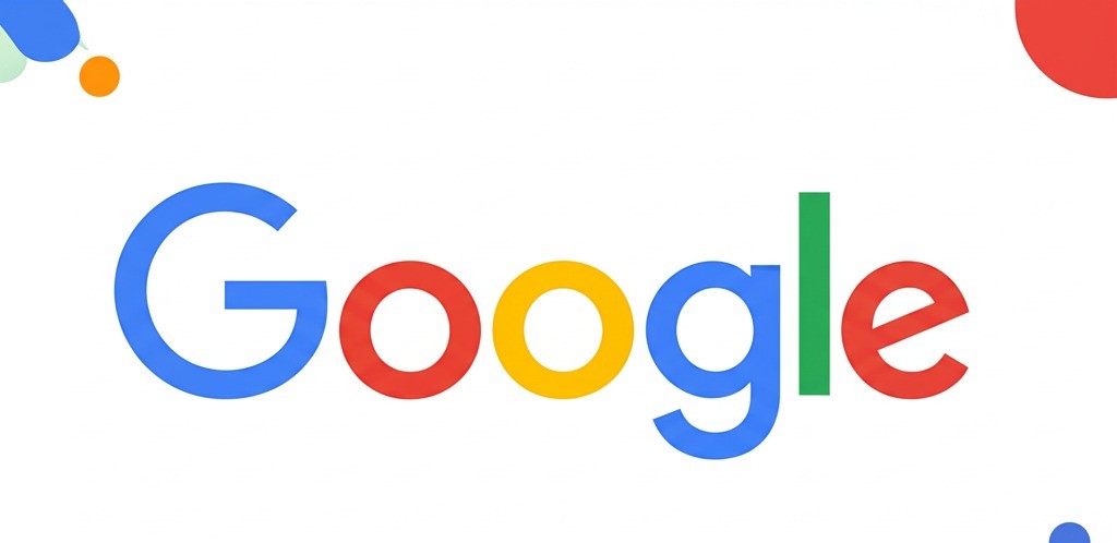 Google company logo in signature colors - blue G, red o, yellow o, blue g, green l, red e - with decorative colored circles on white background